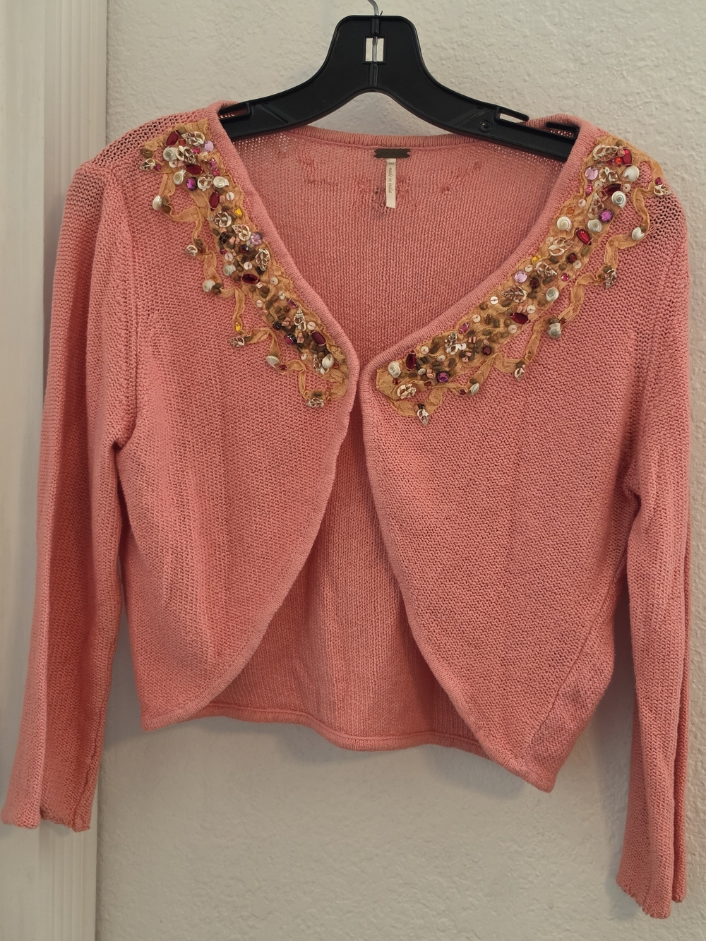 Free People Pink Embellished Knit Cardigan - Needs New Hook Closure
